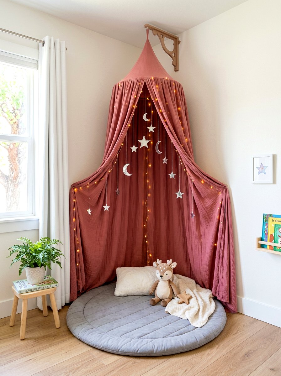 Wall Mounted Canopy Nook - 30 kids tent reading nook ideas