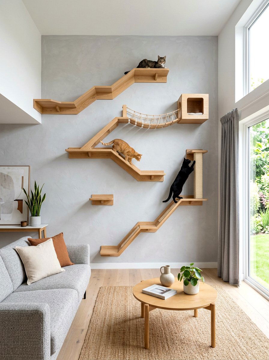 Wall Mounted Cat Climbing Shelves - 30 cat room ideas