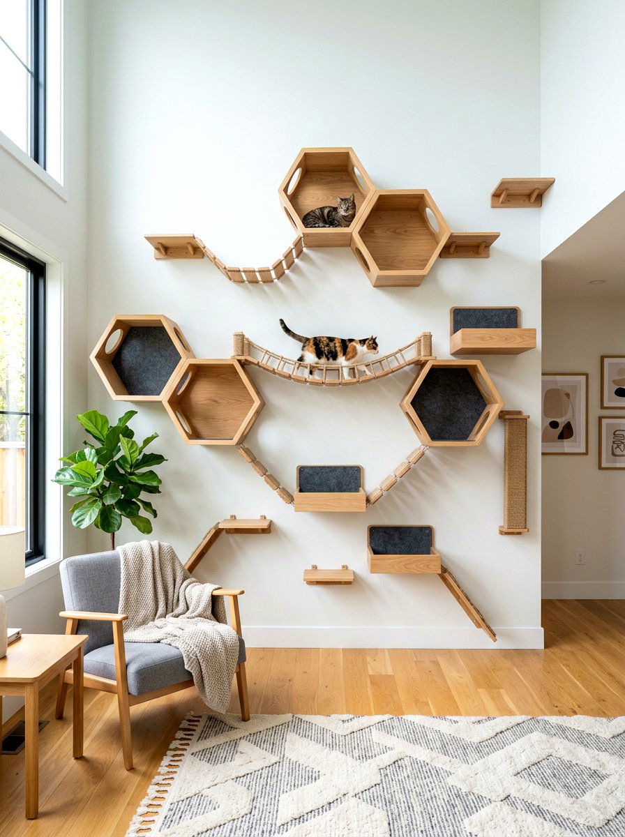 Wall Mounted Cat Tree - 30 pet corner living room ideas