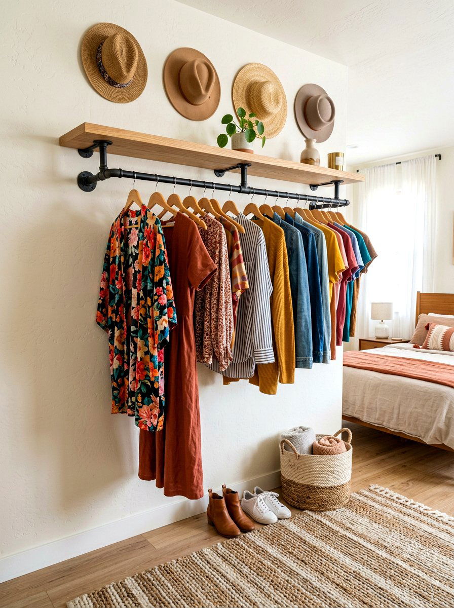 Wall Mounted Clothes Rack - 30 compact closet ideas
