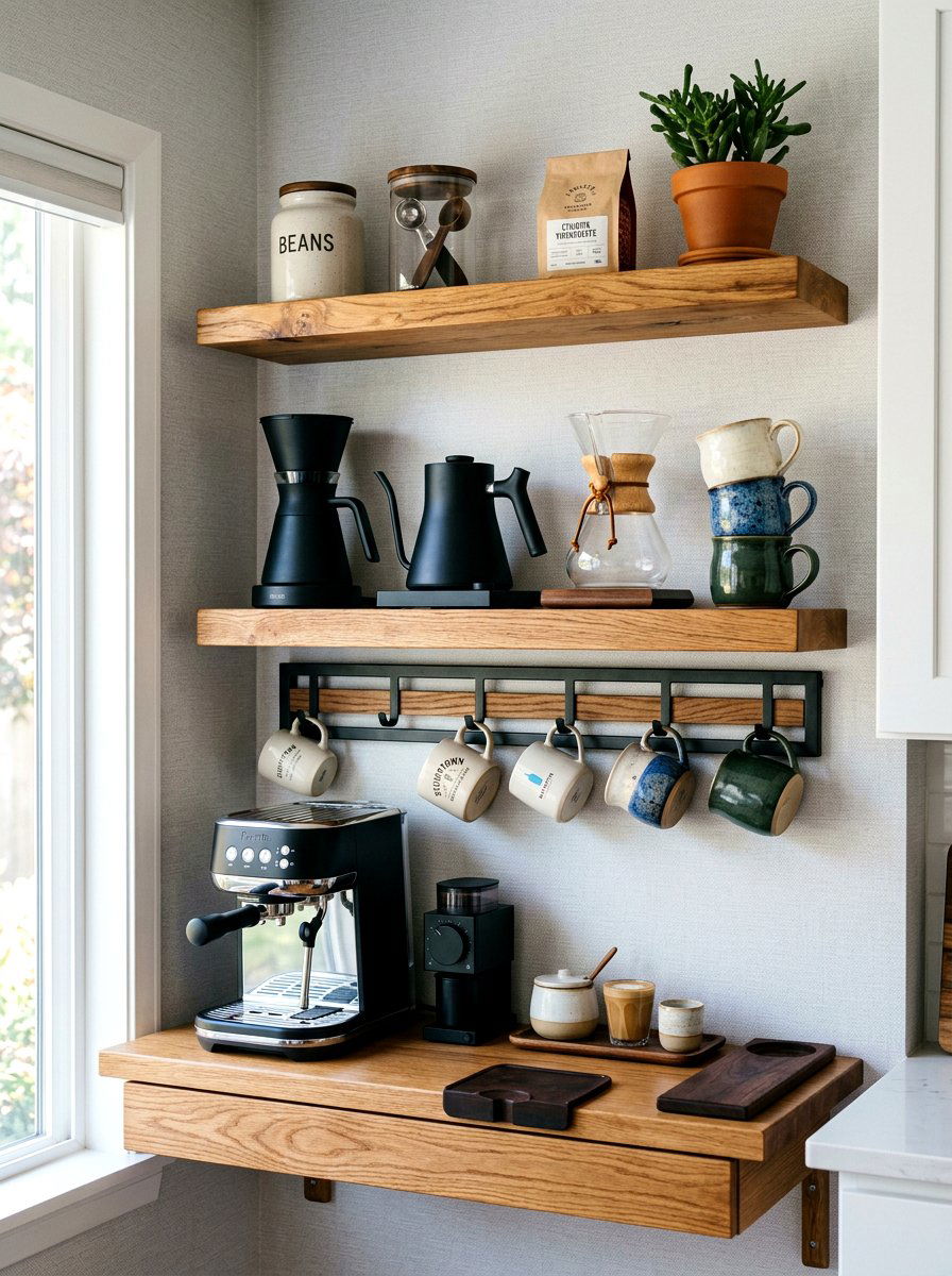 Wall Mounted Coffee Station - 30 aesthetic home cafe setup ideas