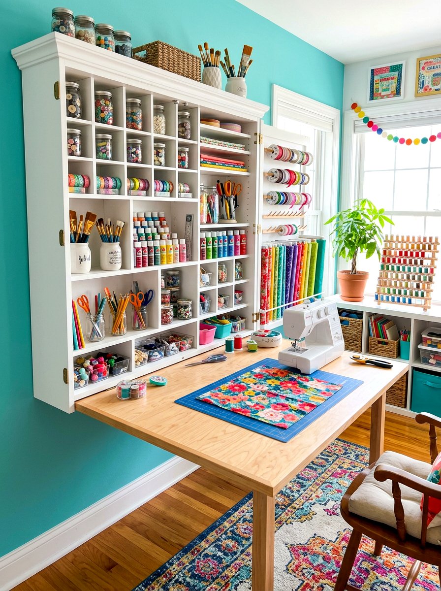 Wall Mounted Craft Table - 30 foldable furniture apartment ideas