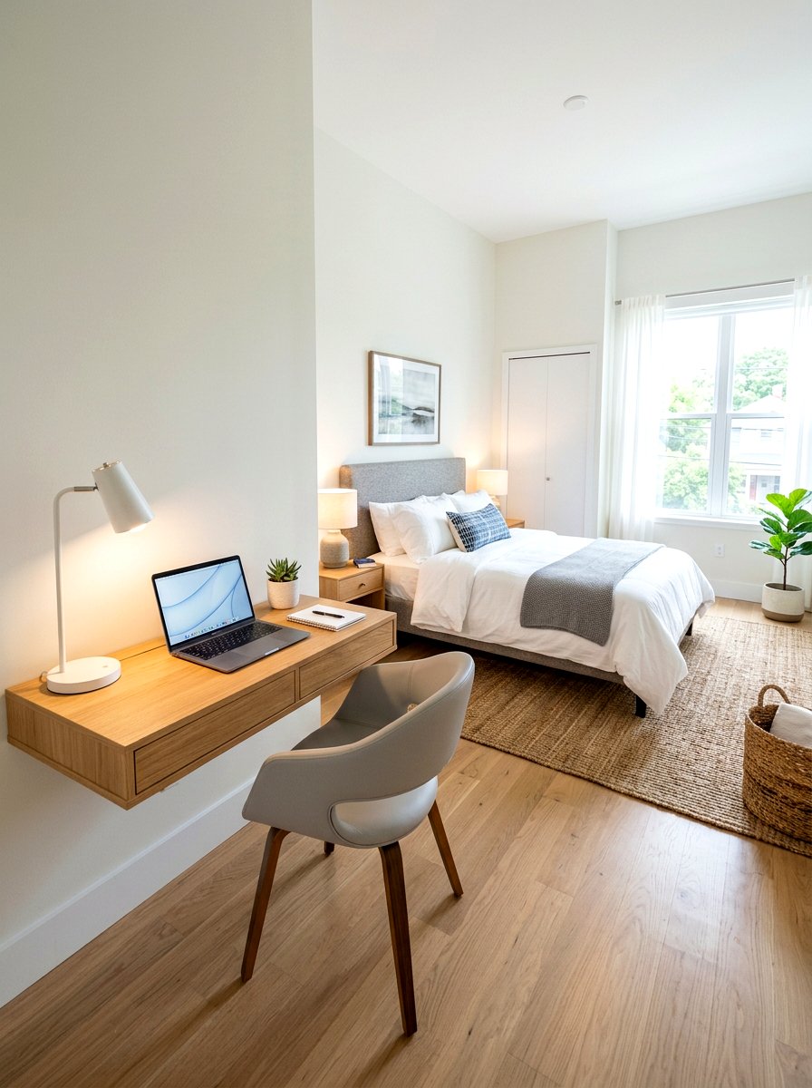 Wall Mounted Desk - 30 organizing a guest room ideas