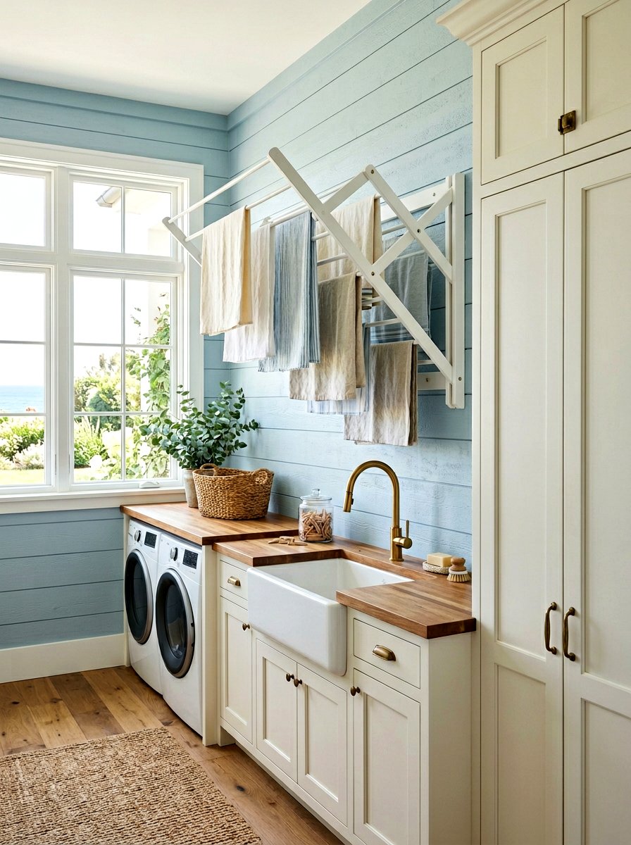 Wall Mounted Drying Rack - 30 laundry room storage ideas