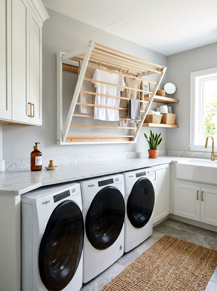 Wall Mounted Drying Rack - 30 laundry room wall decor ideas