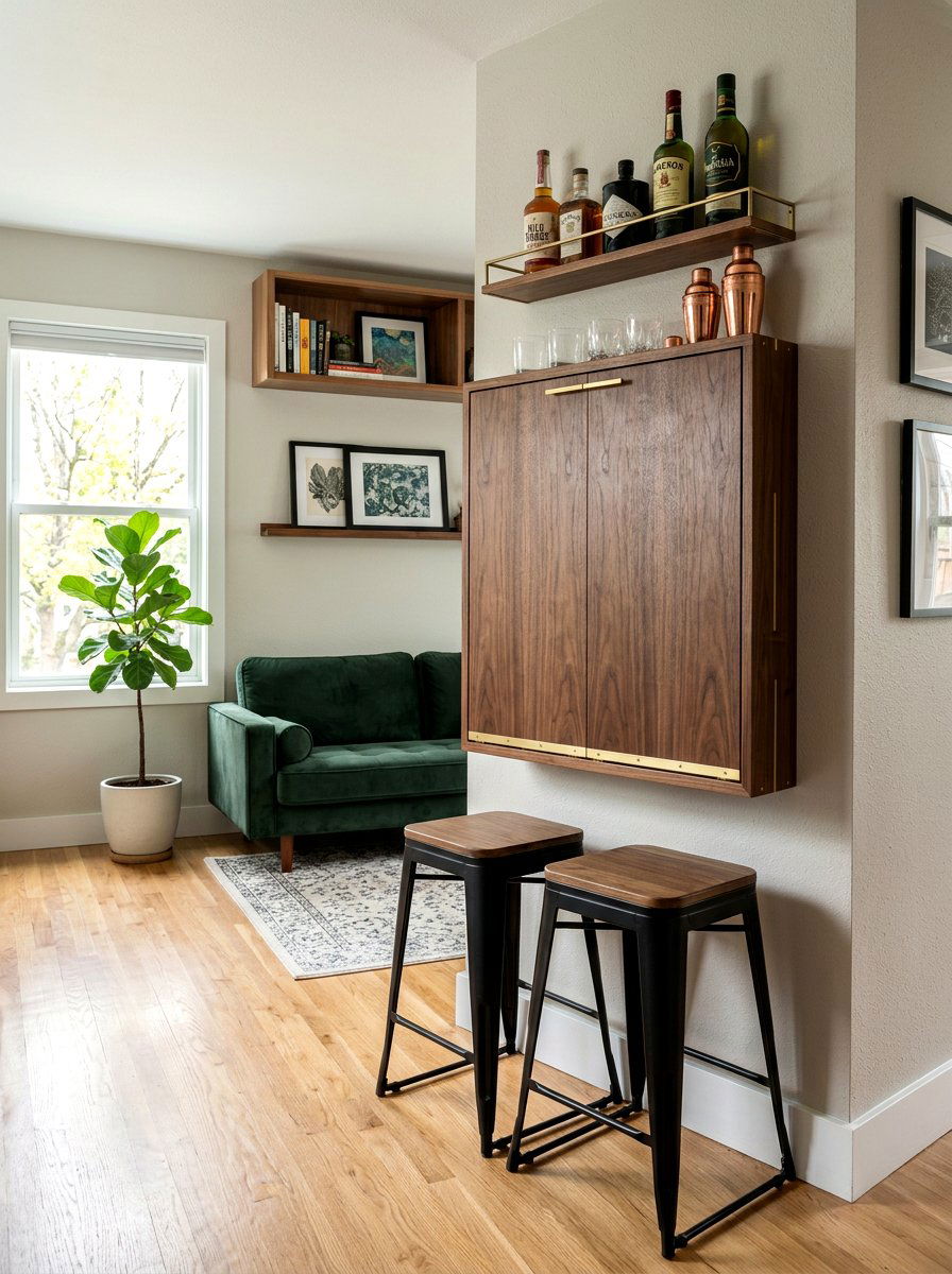 Wall Mounted Fold Down Bar - 30 cocktail corner ideas