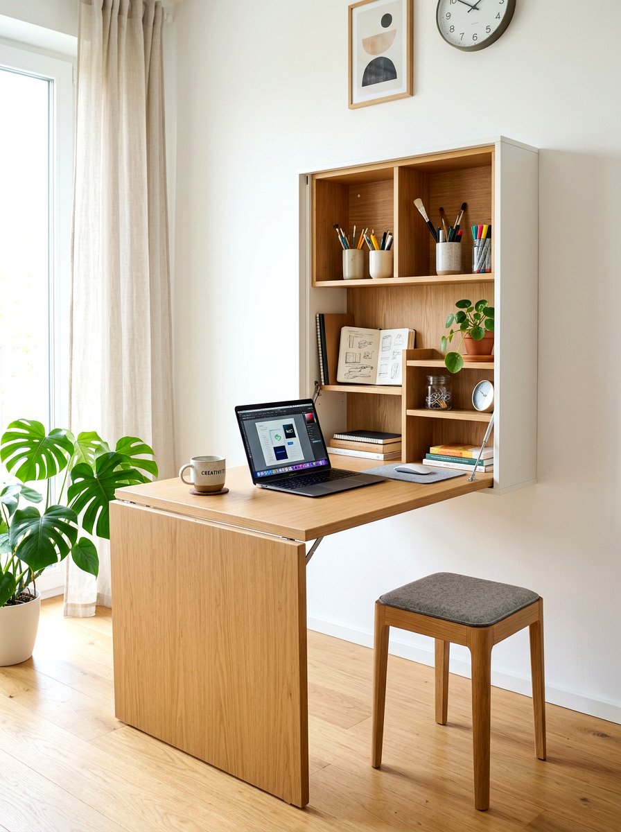 Wall Mounted Folding Desk - 30 crafting nook ideas