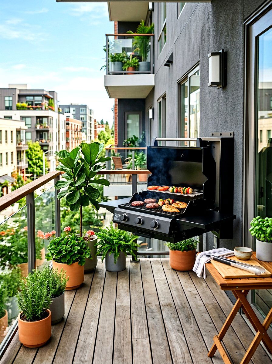 Wall Mounted Folding Grill Station - 30 small outdoor kitchen ideas