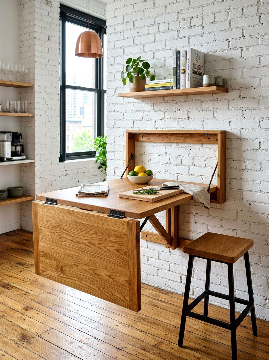 Wall Mounted Folding Table - 30 second prep space kitchen ideas