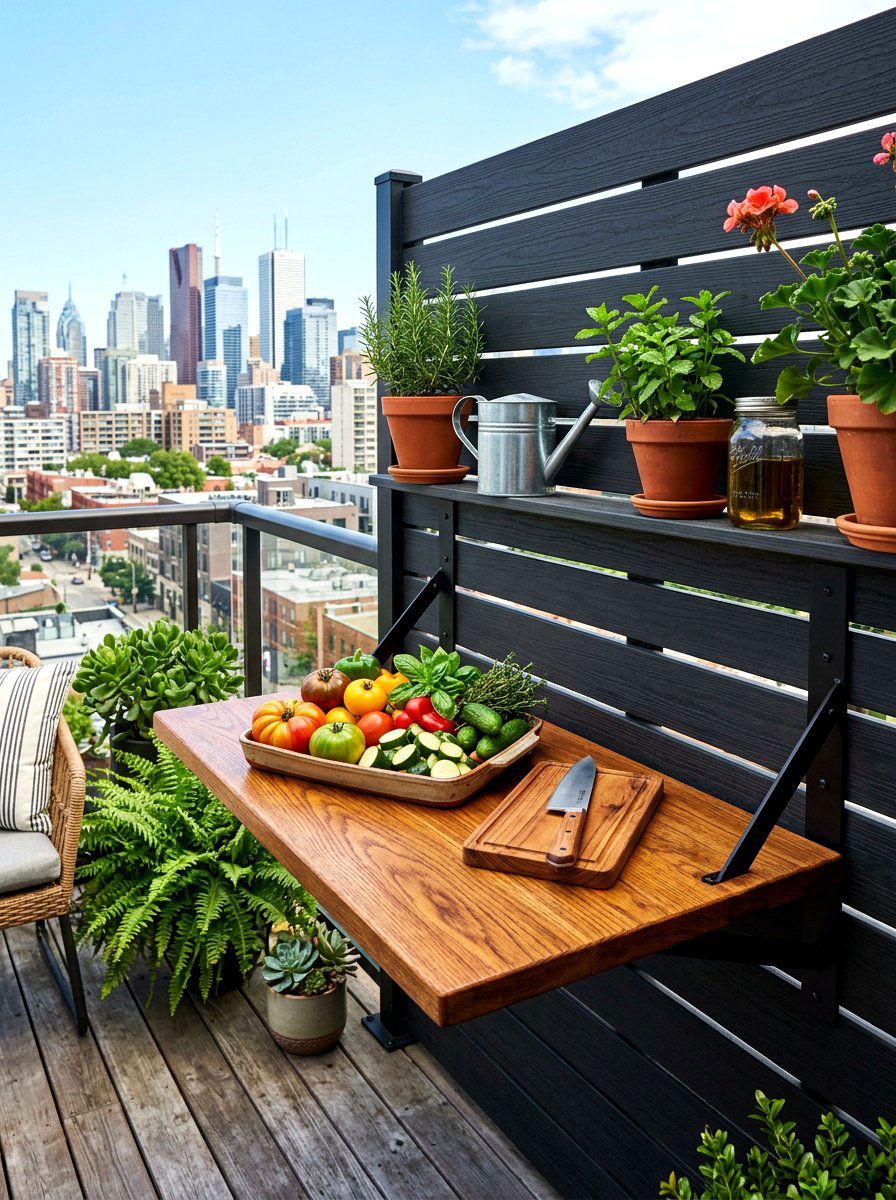 Wall Mounted Folding Table - 30 outdoor prep station ideas