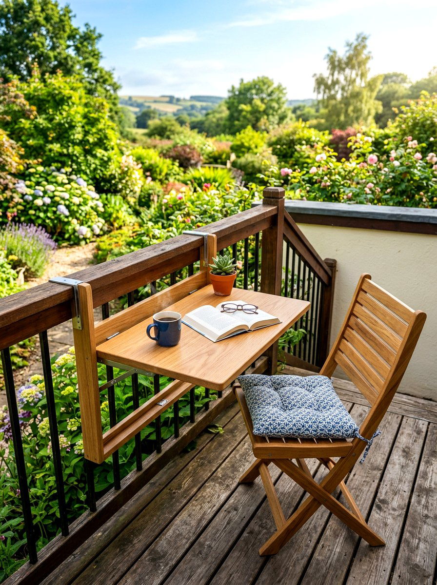 Wall Mounted Folding Table - 30 balcony cafe apartment ideas