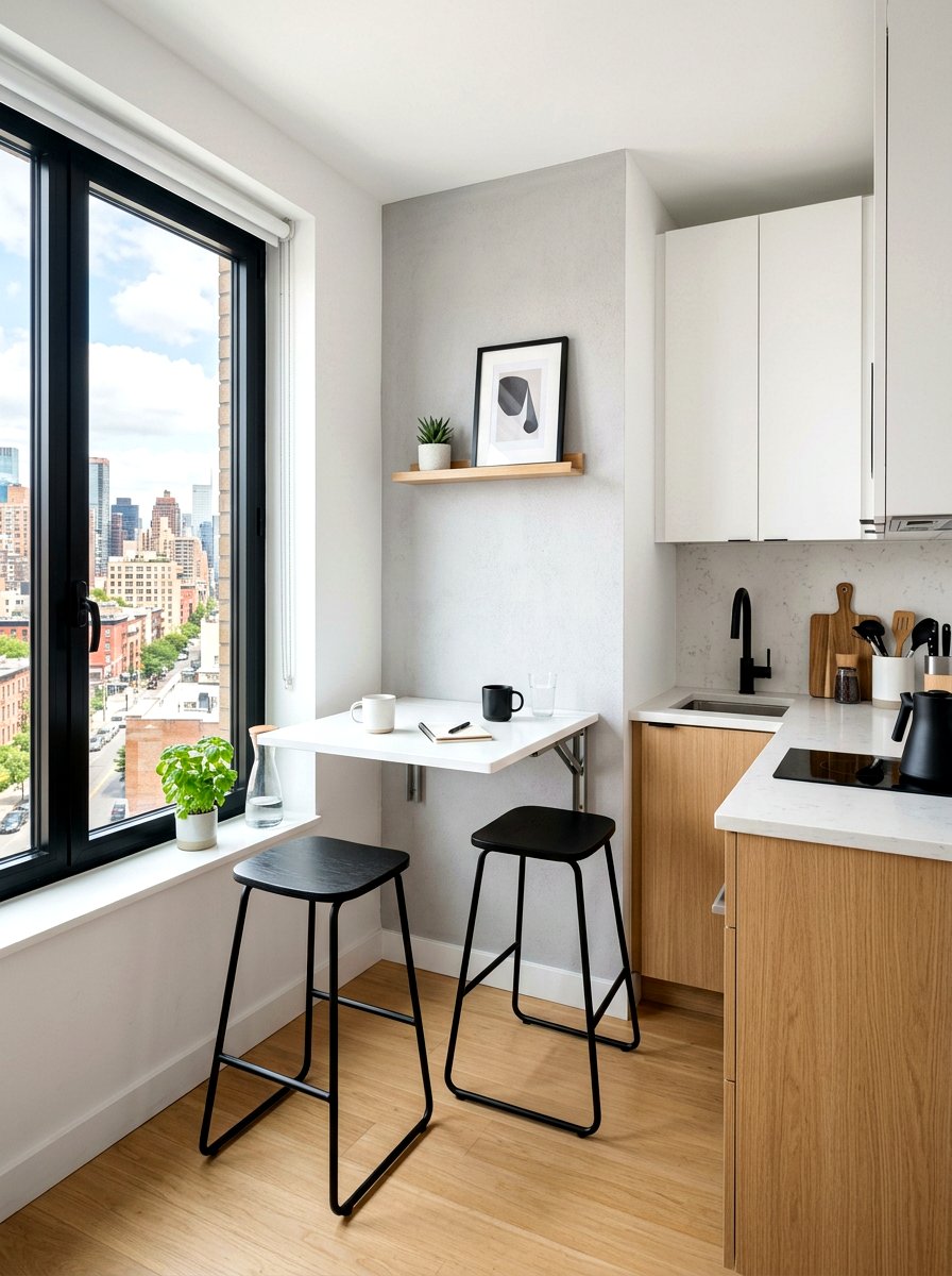 Wall Mounted Folding Table - 30 compact apartment dining ideas
