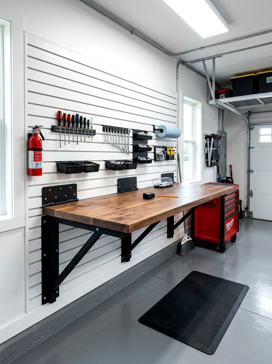 Wall Mounted Folding Workbench - 30 garage workbench ideas
