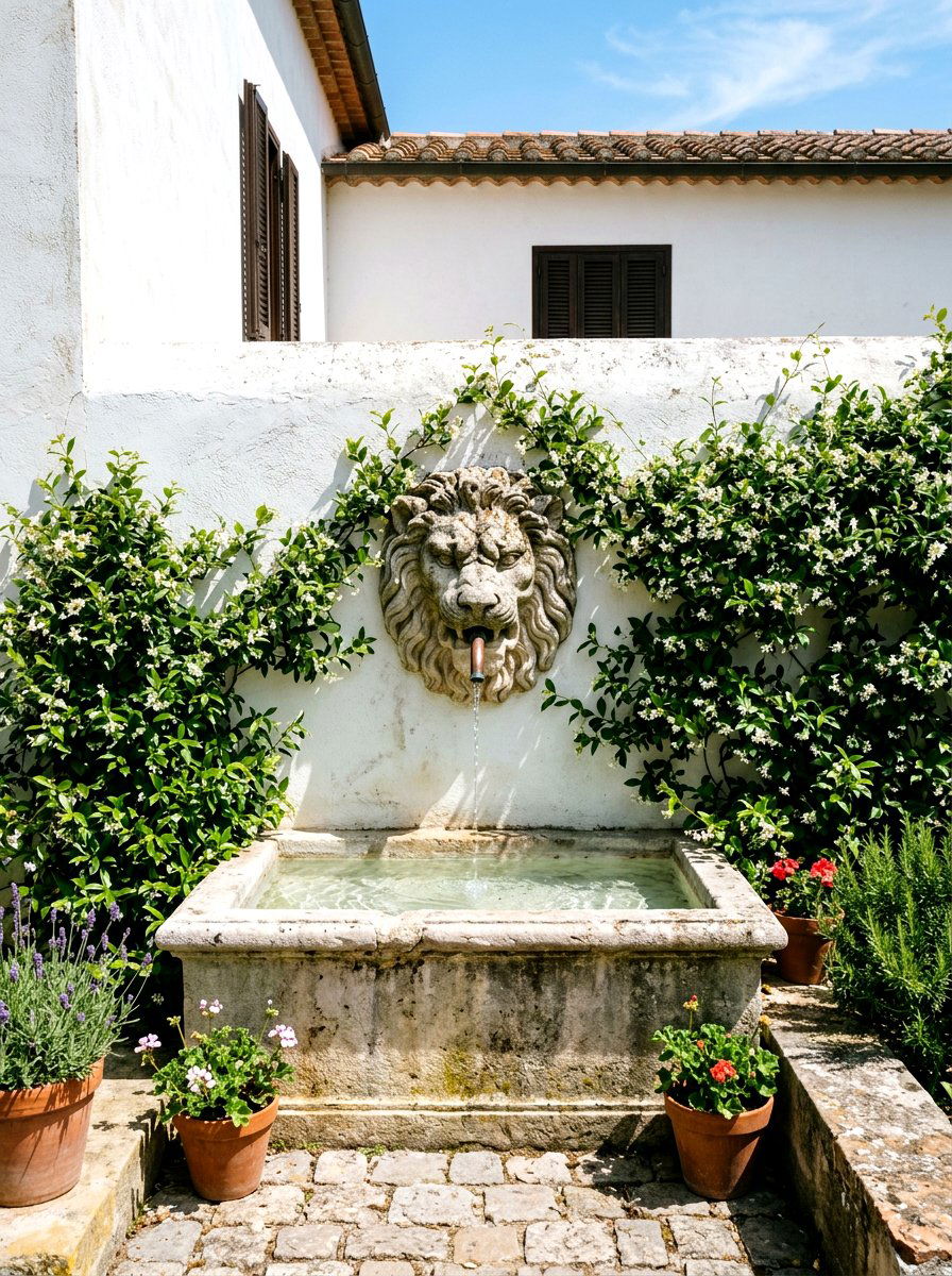 Wall Mounted Fountain - 30 Mediterranean exterior courtyard ideas