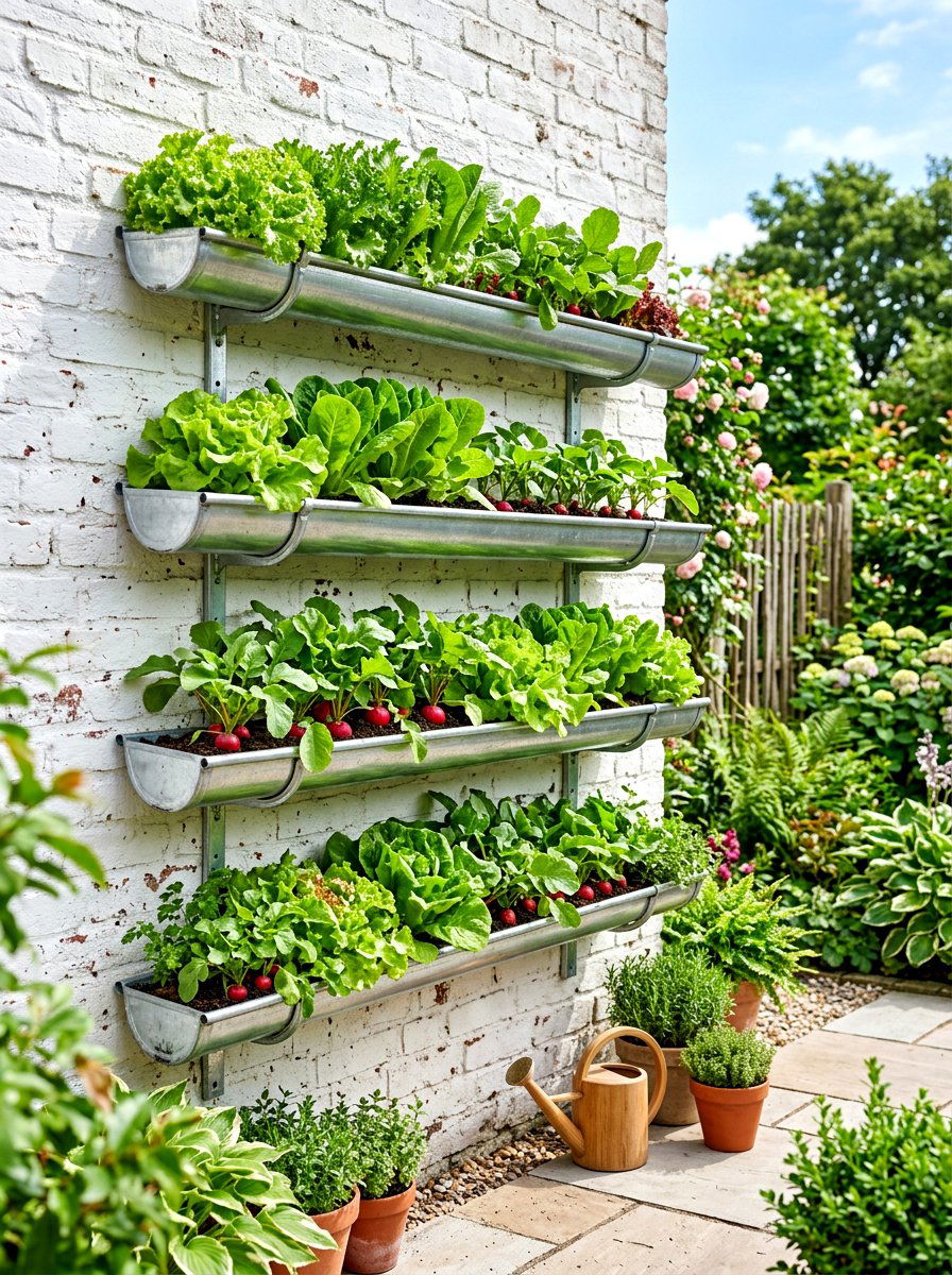 Wall Mounted Gutter Planter - 30 compact kitchen garden ideas