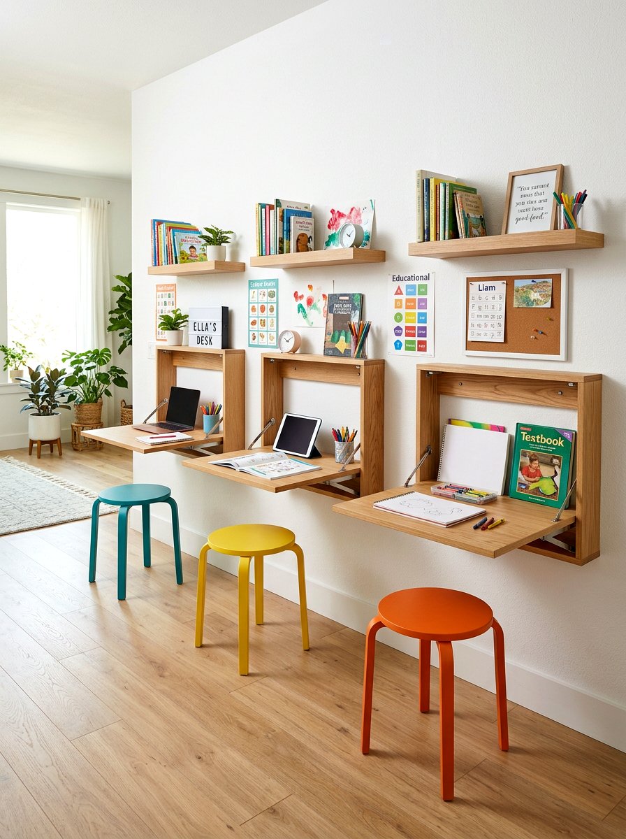 Wall Mounted Homeschool Desk - 30 home schoolroom ideas