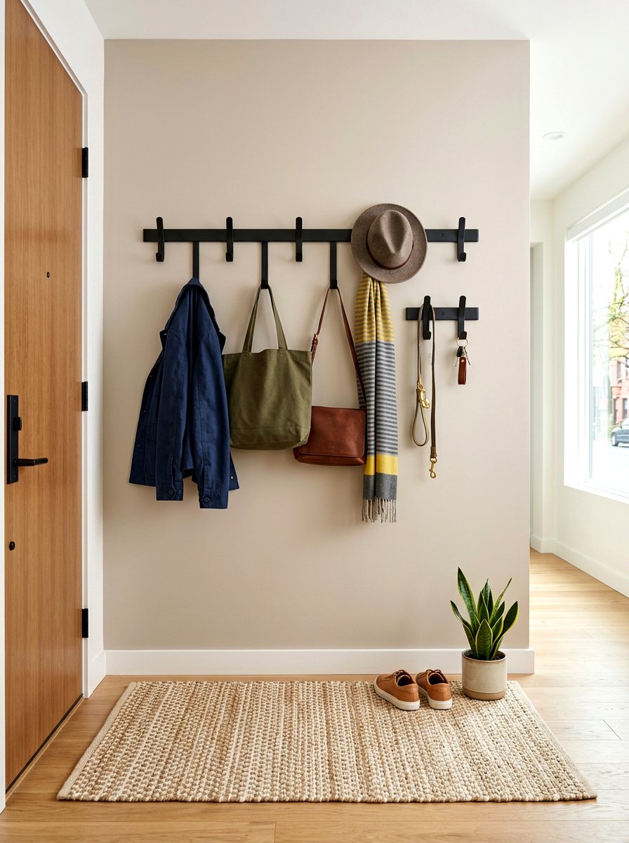 Wall Mounted Hook - 30 mini mudroom apartment ideas
