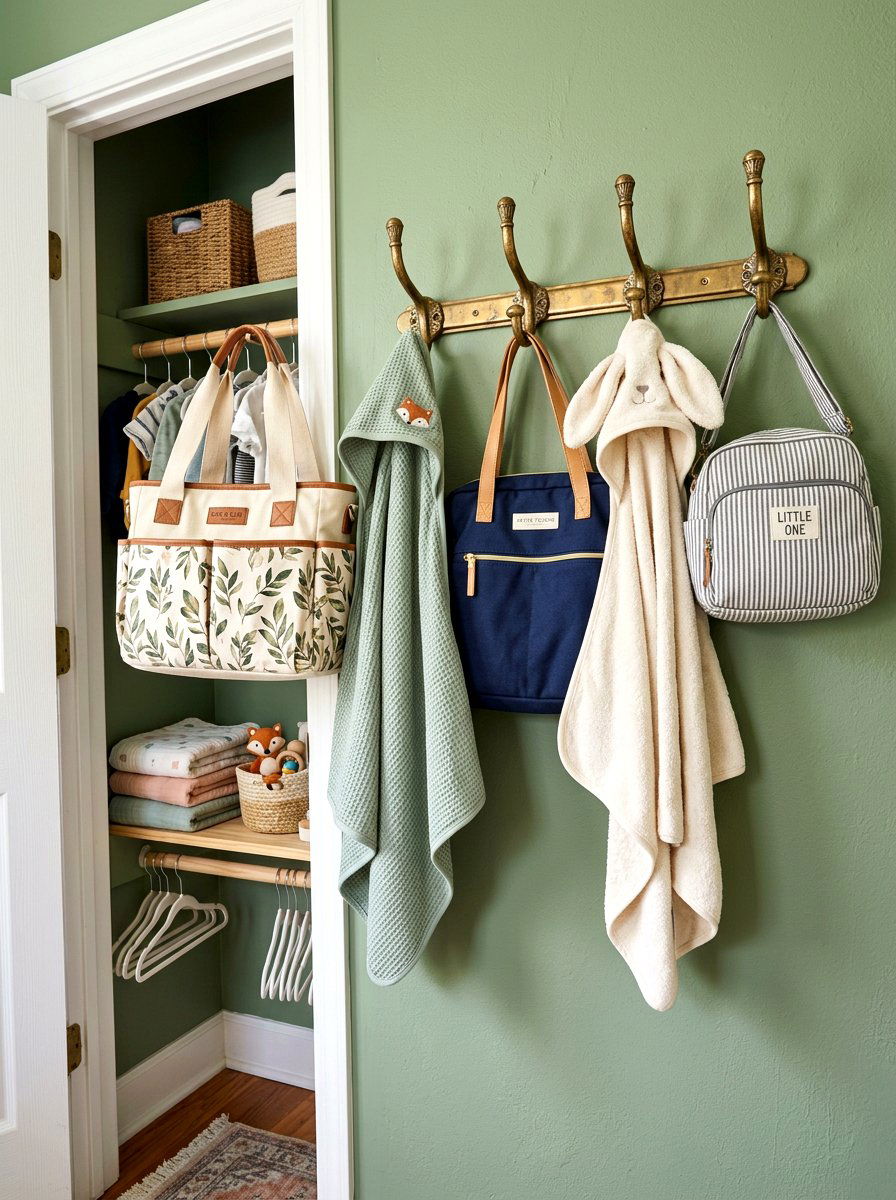 Wall Mounted Hooks - 30 nursery closet organization ideas