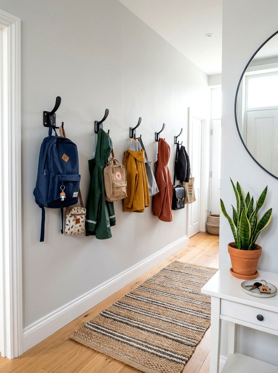 Wall Mounted Hooks - 30 backpack drop zone ideas