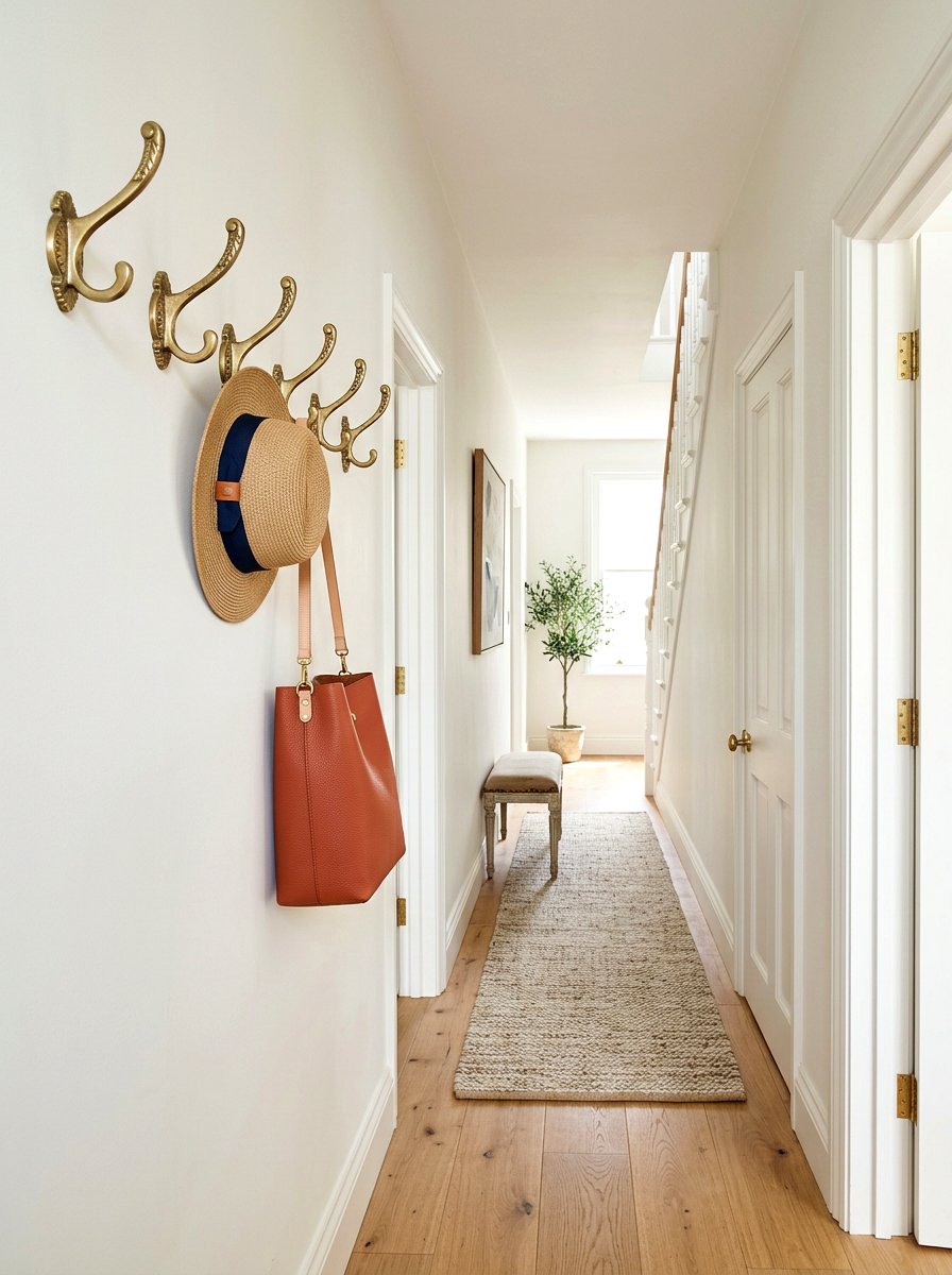 Wall Mounted Hooks - 30 narrow hall styling ideas