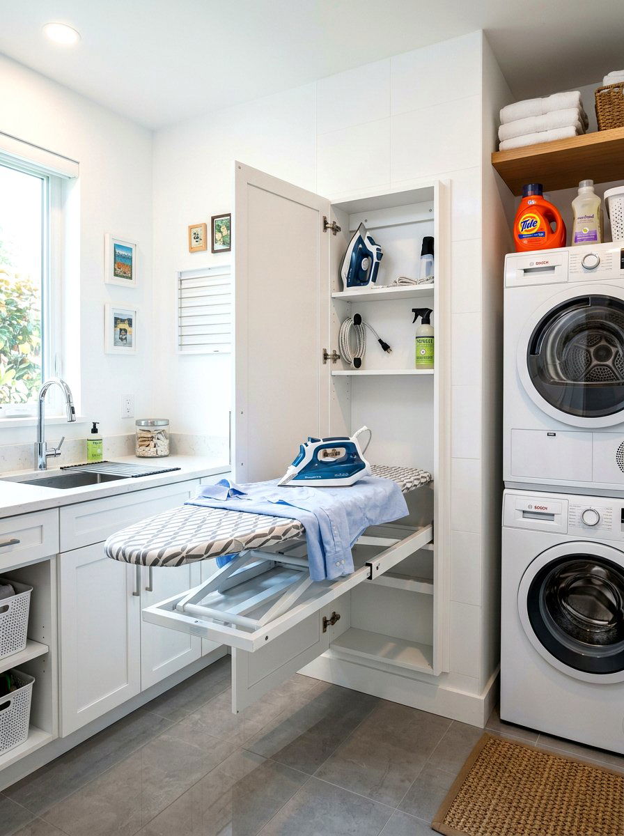 Wall Mounted Ironing Board - 30 foldable furniture apartment ideas