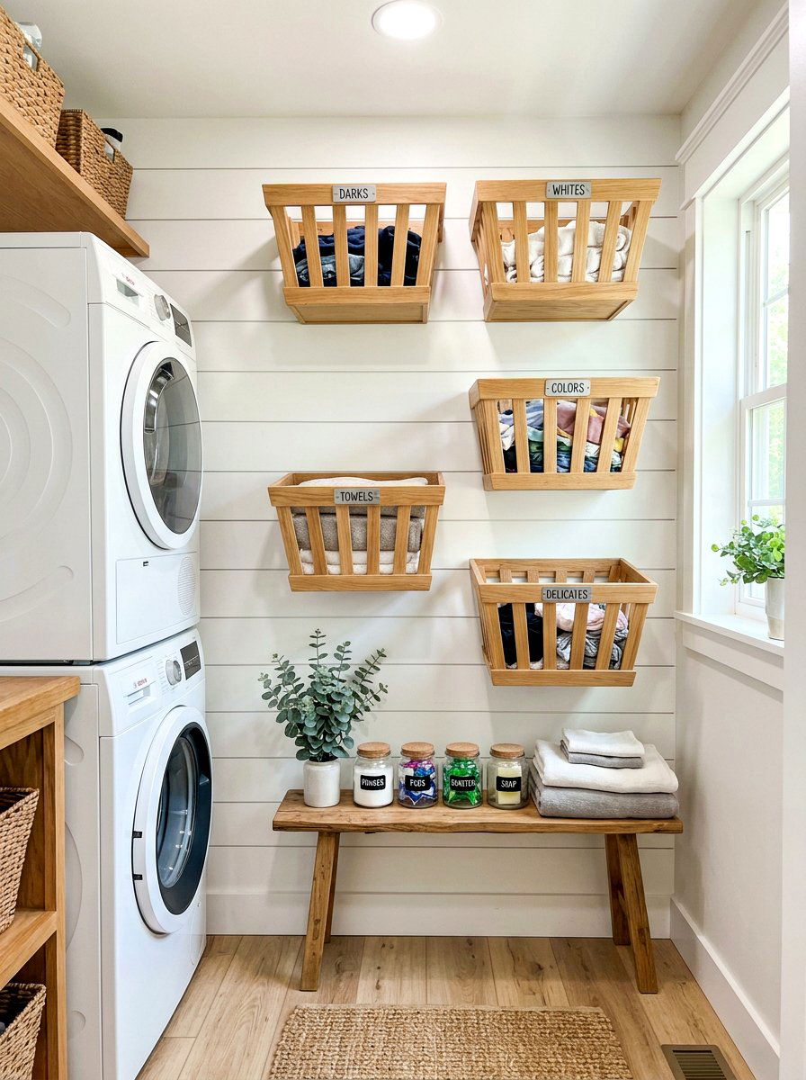 Wall Mounted Laundry Basket - 30 laundry sorting station ideas
