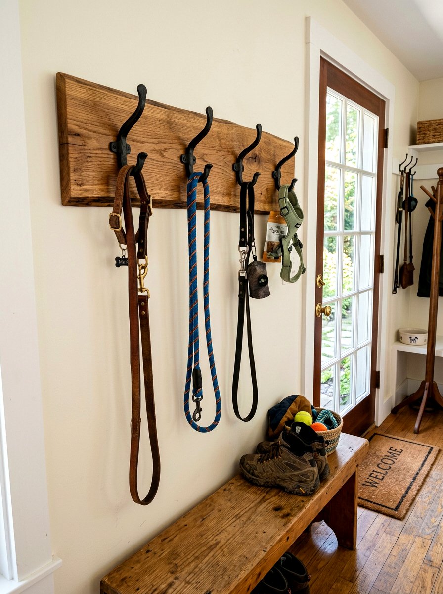 Wall Mounted Leash Hooks - 30 mudroom pet station ideas