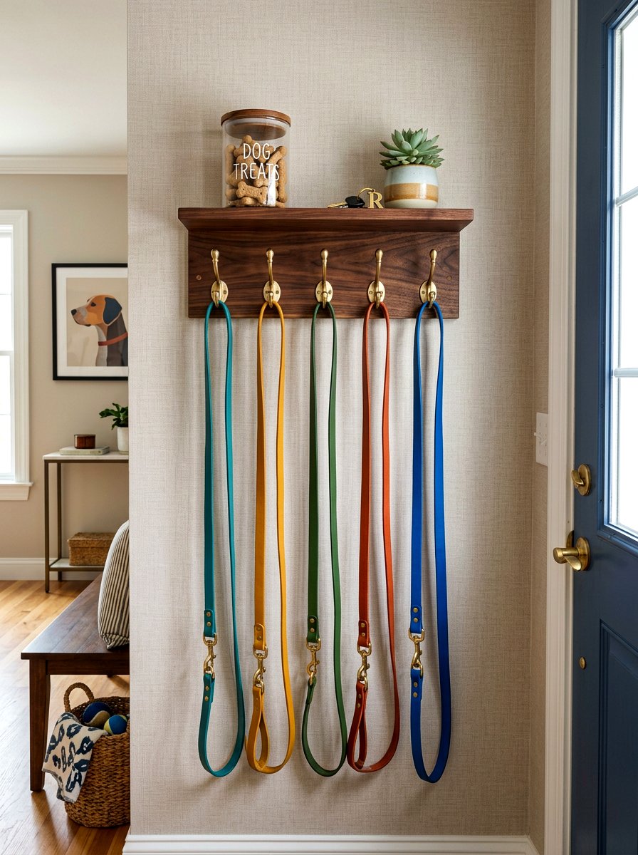 Wall Mounted Leash Rack - 30 dog room storage ideas