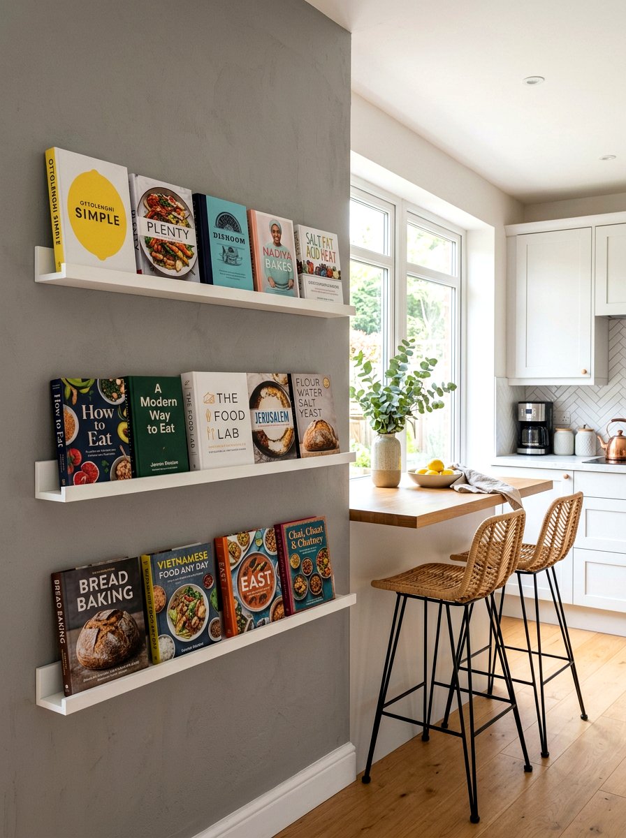 Wall Mounted Ledge - 30 kitchen cookbook storage ideas
