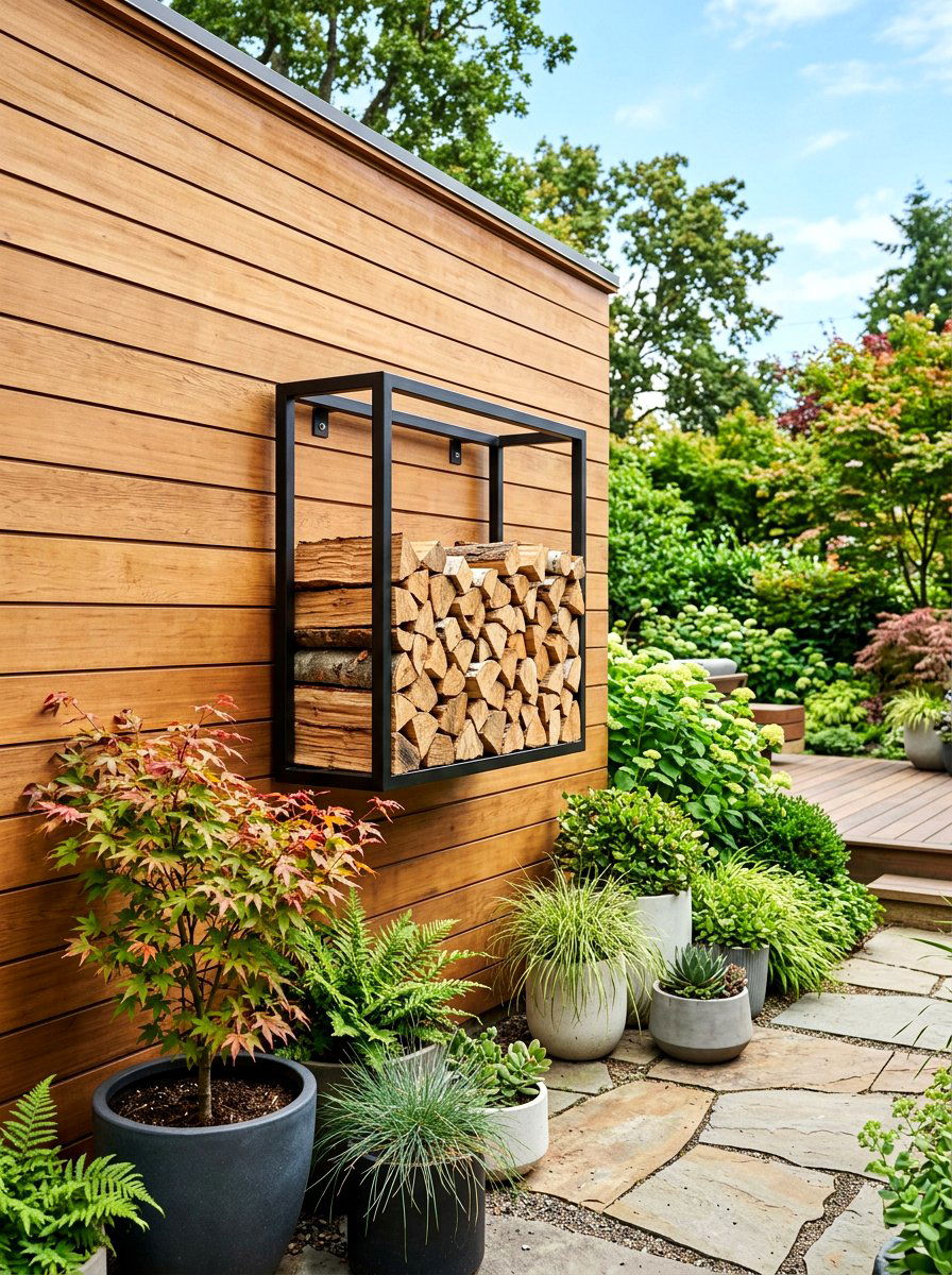 Wall Mounted Log Rack - 30 wood storage shed ideas