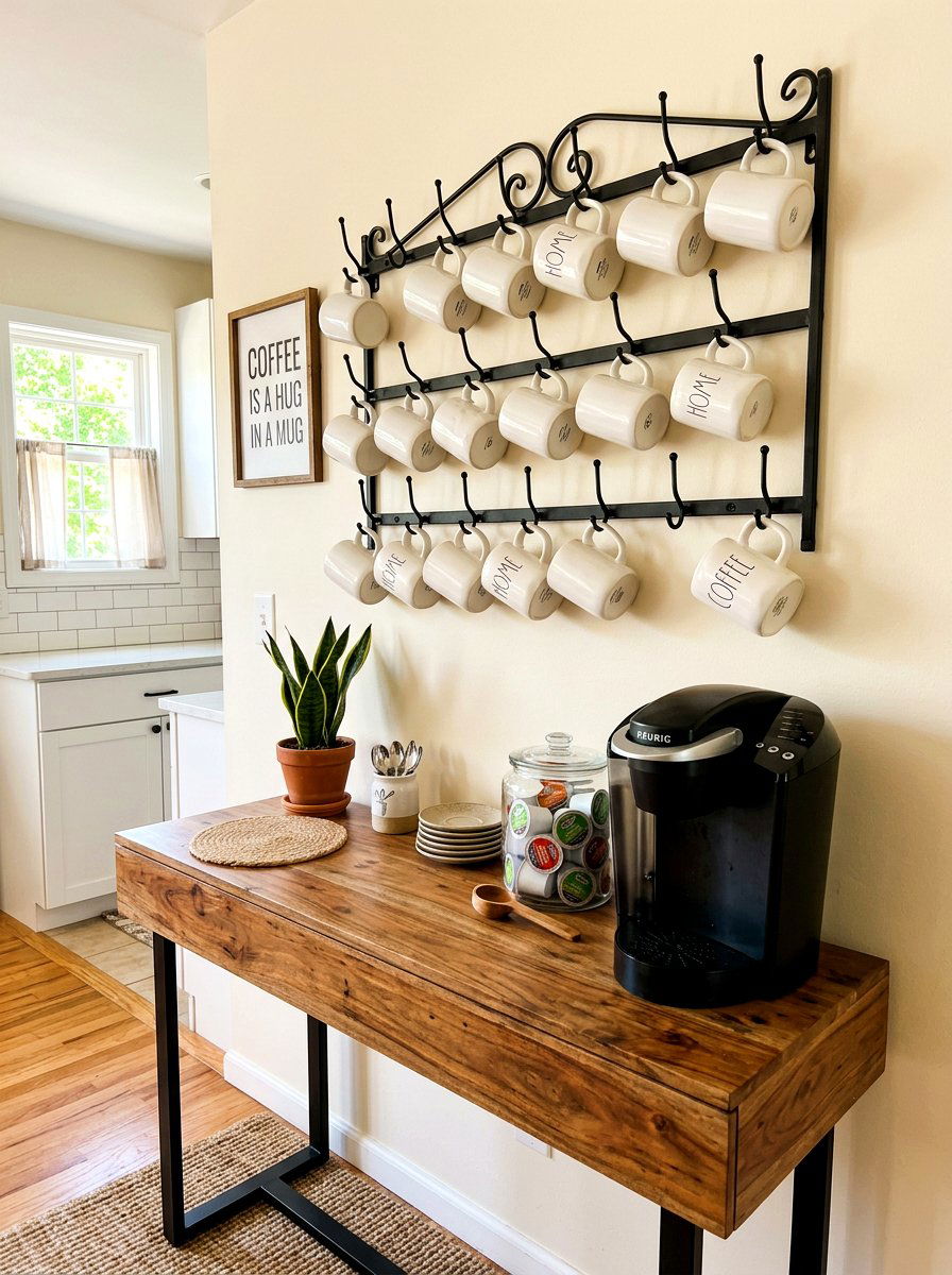 Wall Mounted Mug Rack Station - 30 kitchen beverage center ideas
