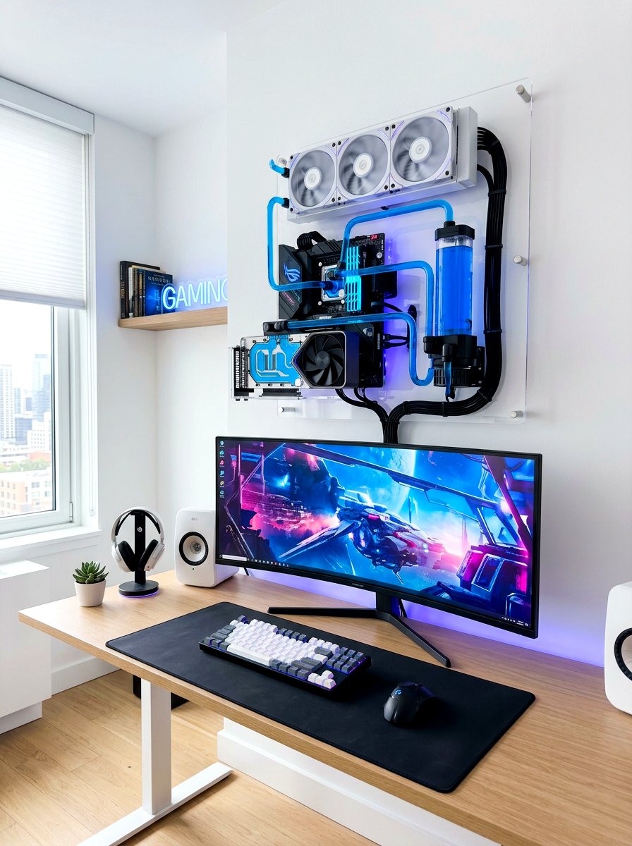 Wall Mounted PC Setup - 30 gamer bedroom ideas