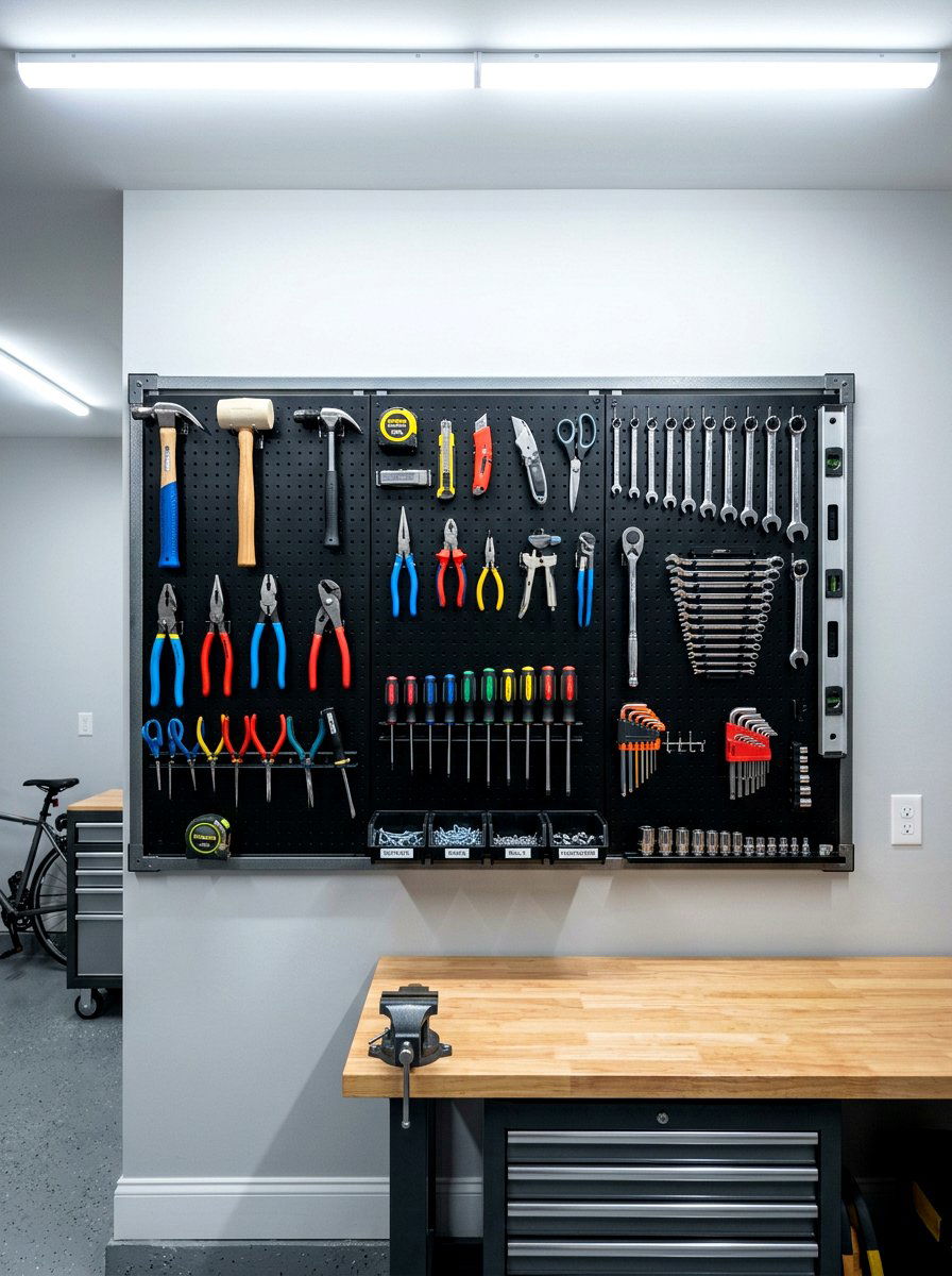 Wall Mounted Pegboard - 30 garage tool storage ideas