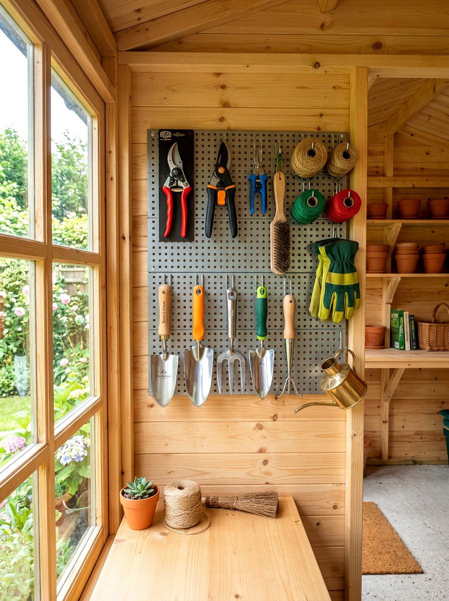Wall Mounted Pegboard - 30 garden shed storage ideas