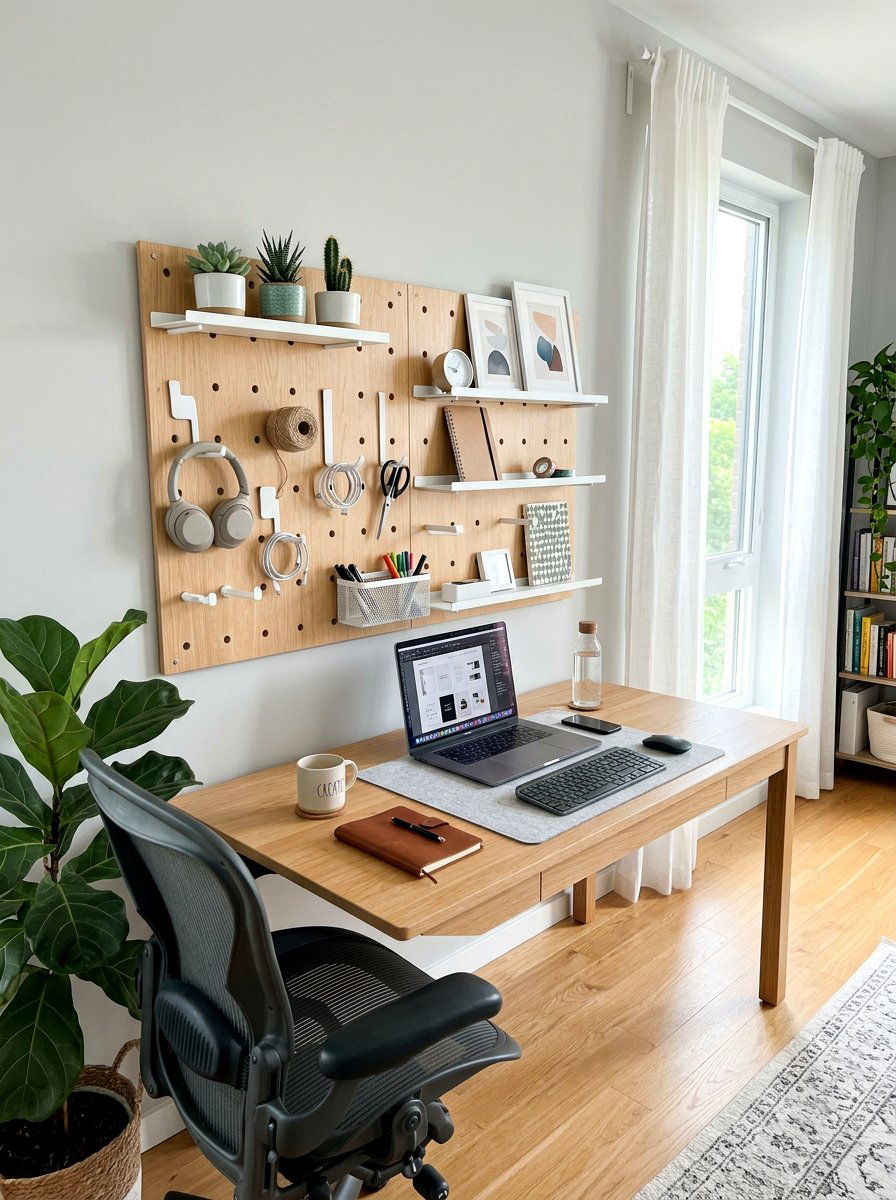 Wall Mounted Pegboard - 30 office organization ideas