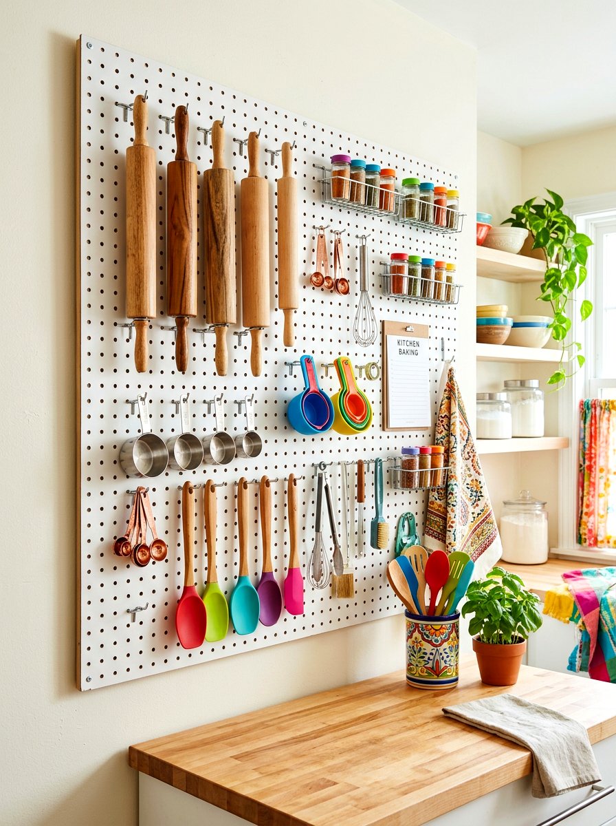 Wall Mounted Pegboard Organizer - 30 pastry corner kitchen ideas