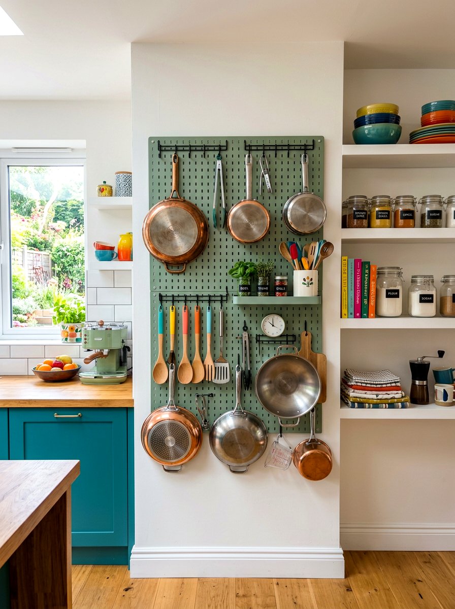 Wall Mounted Pegboard Rack - 30 hanging pot rack ideas