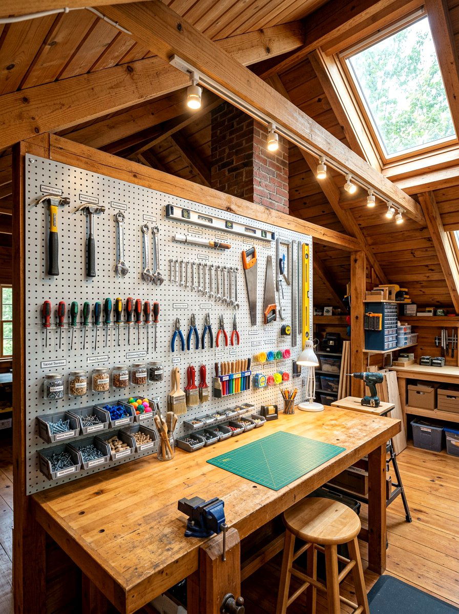 Wall Mounted Pegboard - 30 attic storage ideas