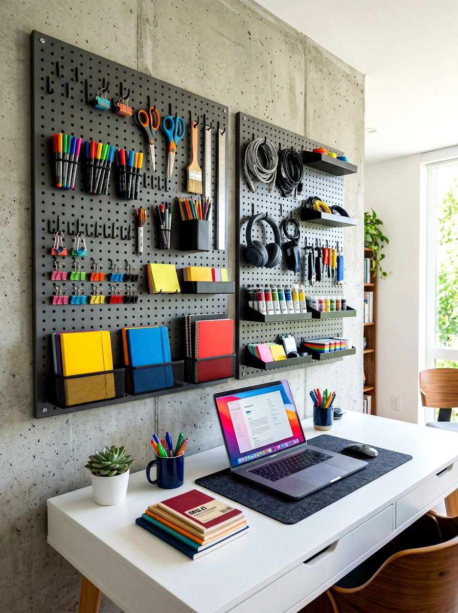 Wall Mounted Pegboards - 30 home office storage ideas