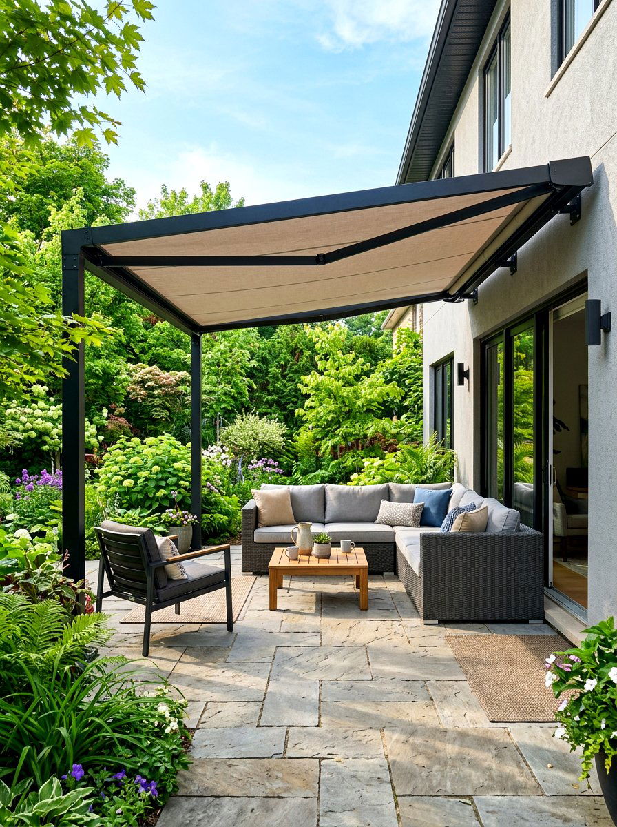 Wall Mounted Pergola - 30 retractable canopy patio ideas