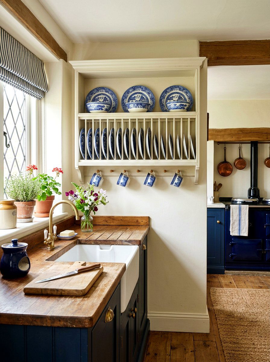 Wall Mounted Plate Rack - 30 vintage kitchen shelf ideas