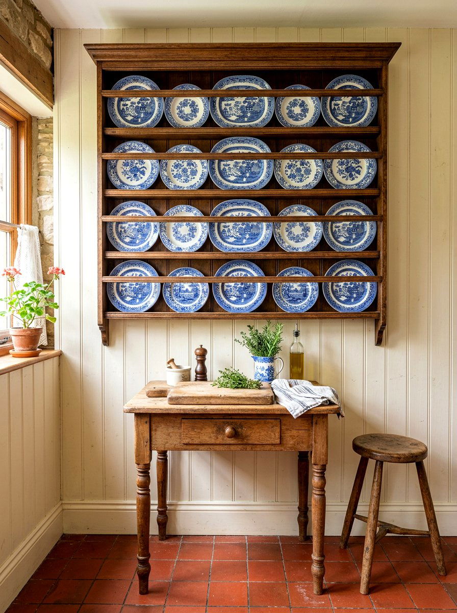 Wall Mounted Plate Rack - 30 vintage cottage kitchen ideas