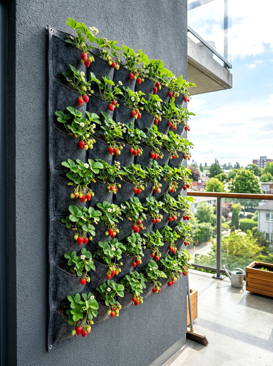 Wall Mounted Pockets - 30 vertical strawberry garden ideas