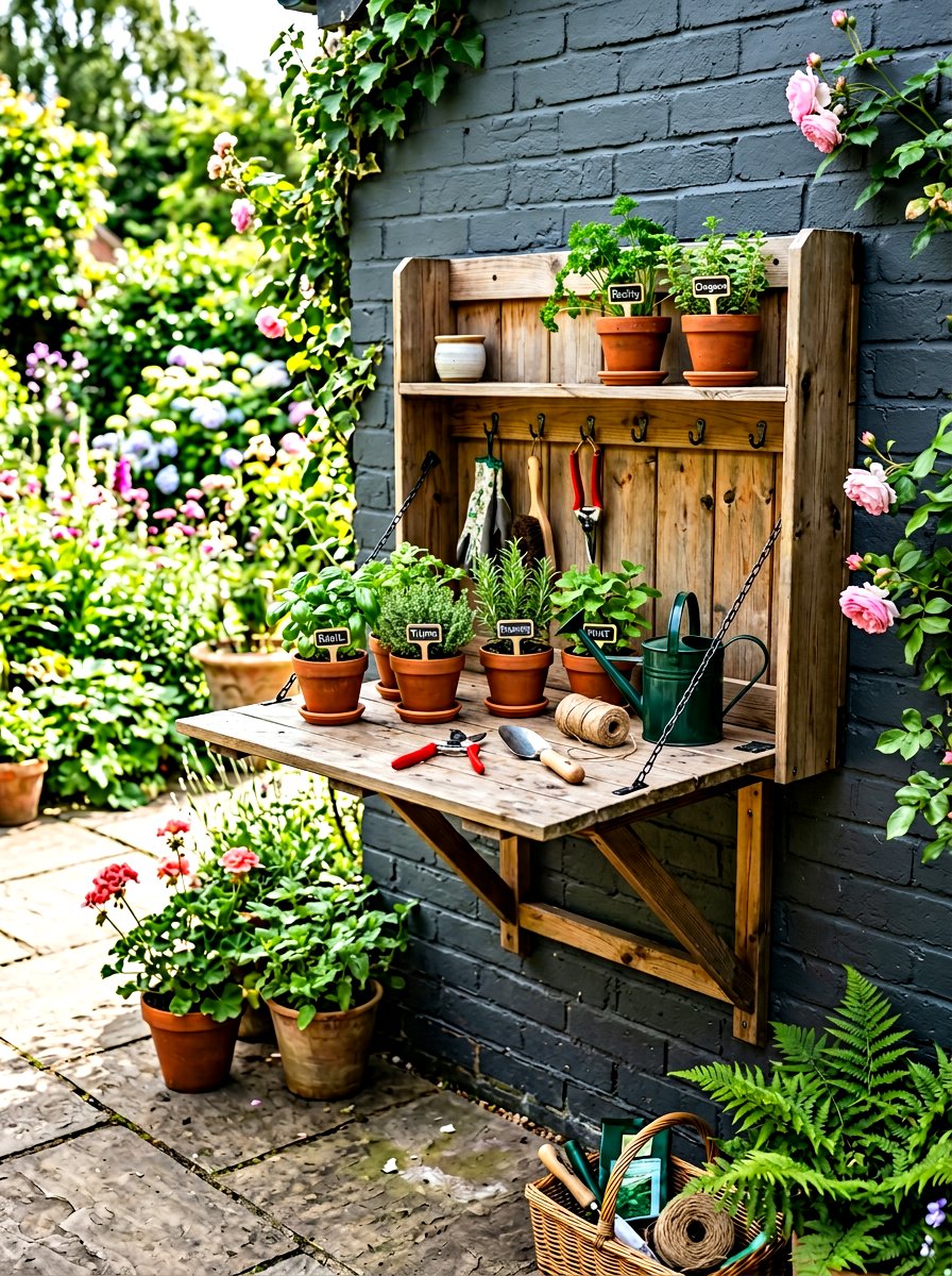 Wall Mounted Potting Bench - 30 side yard storage ideas