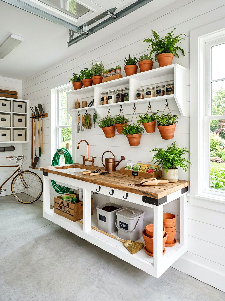 Wall Mounted Potting Bench - 30 garage gardening station ideas