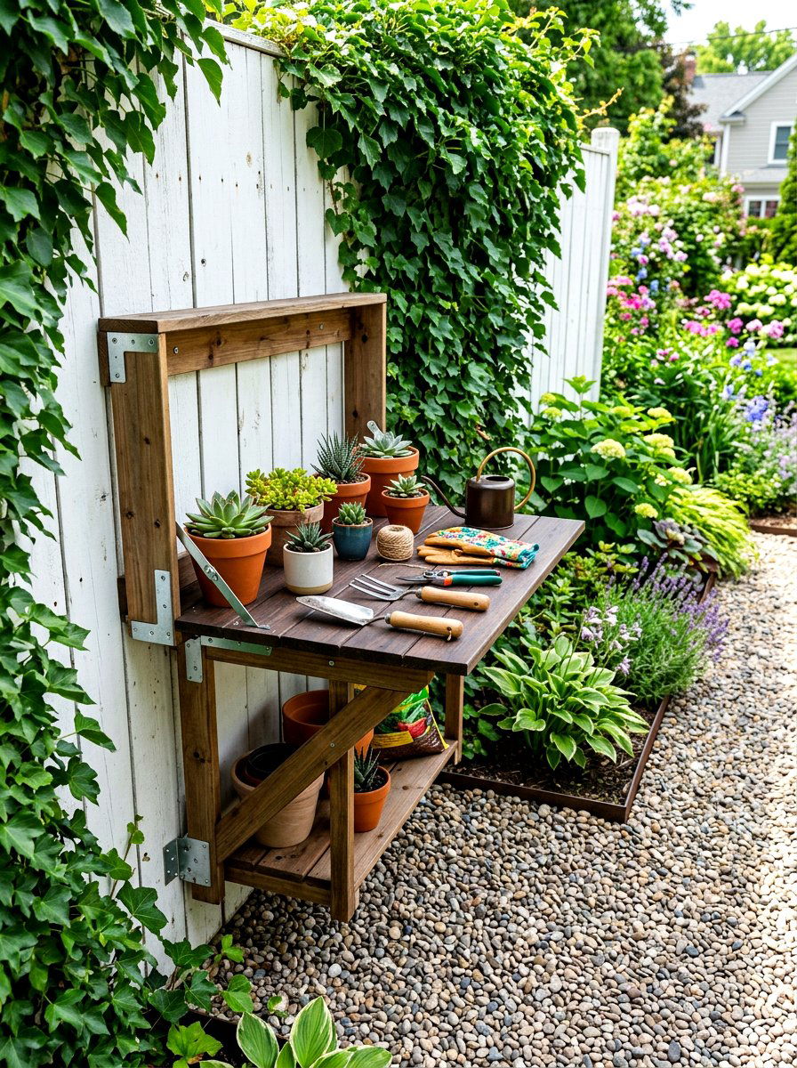 Wall Mounted Potting Table - 30 outdoor potting station ideas
