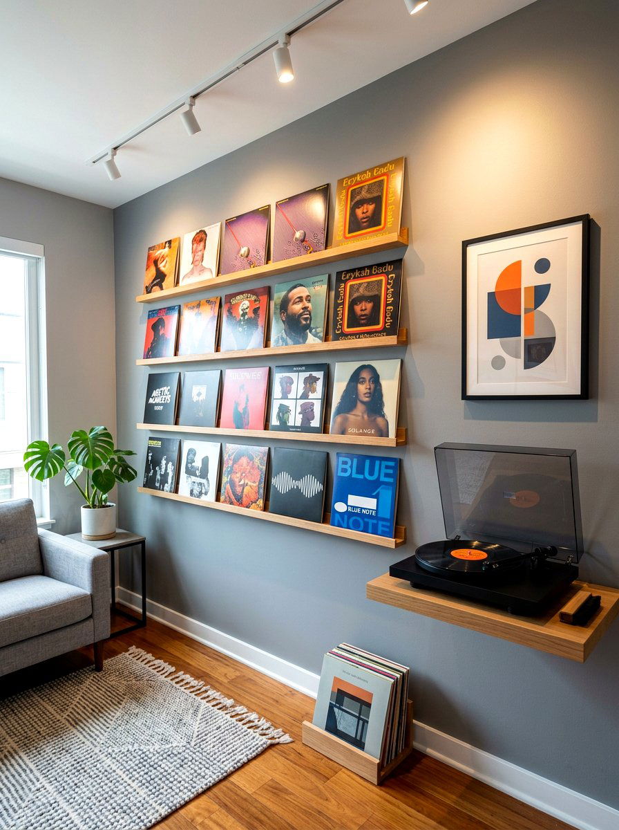 Wall Mounted Record Shelf - 30 record player corner ideas