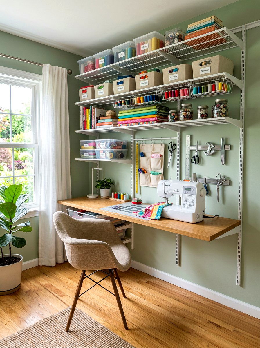 Wall Mounted Sewing Nook - 30 sewing nook ideas