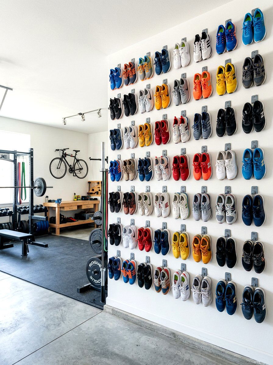 Wall Mounted Shoe Clips - 30 garage shoe storage ideas