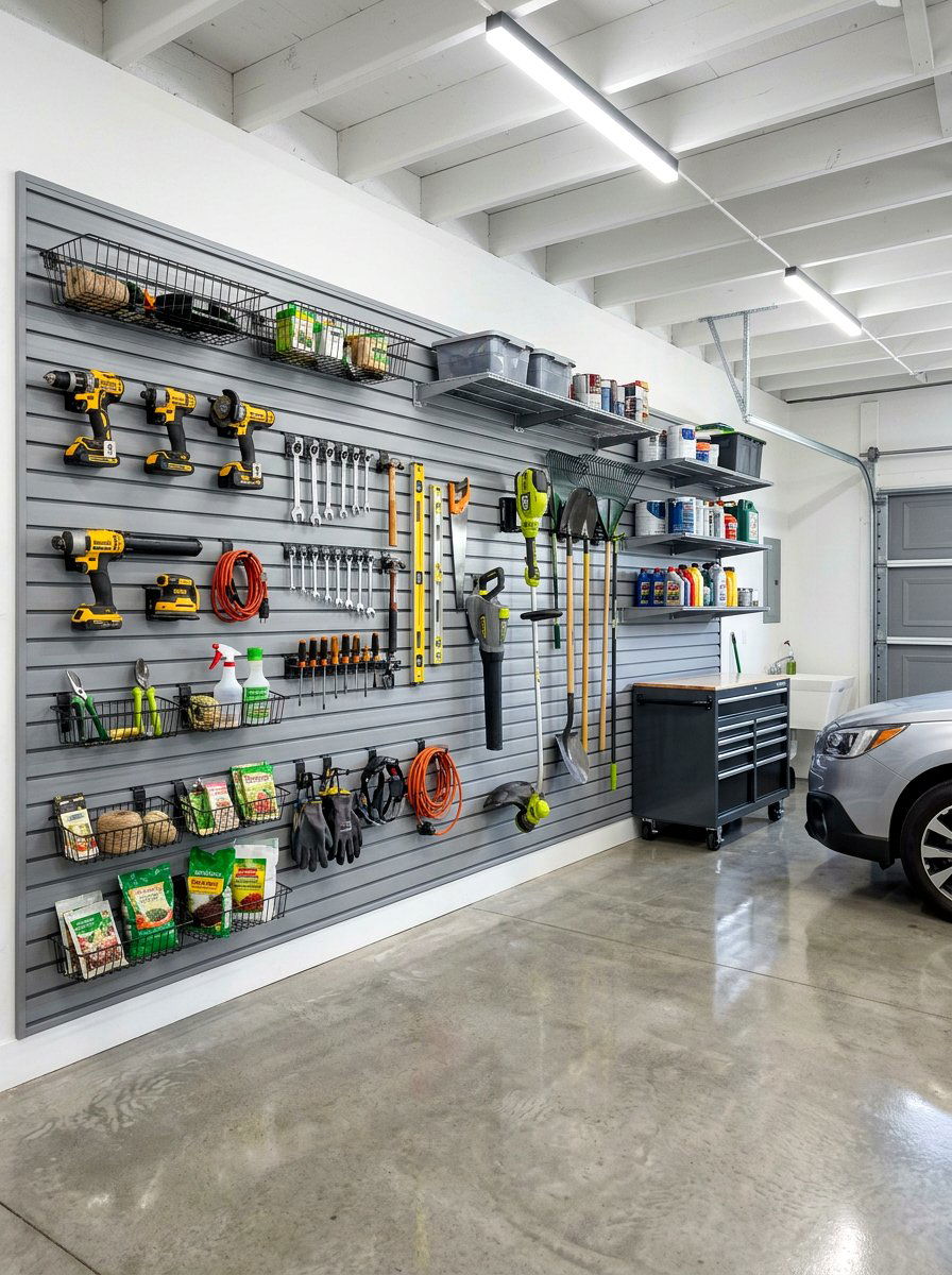Wall Mounted Slatwall - 30 garage storage ideas